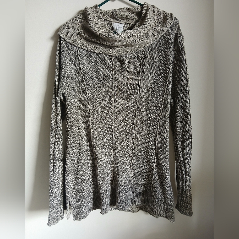 Effeci Women’s Gray Knit Sweater Size XL Cotton Drape Neck